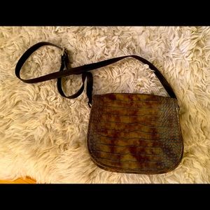 Valentina Leather Crossbody Purse/brown and teal